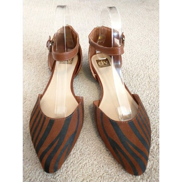 Dolce Vita Brown Leather Pointed Toe Ankle Wrap Back Zip Flats - Sz 10M - Picture 2 of 12